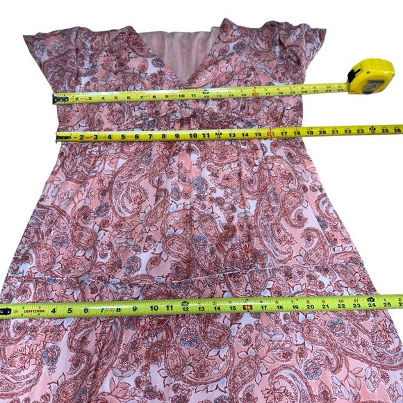Rachel Zoe Maxi Dress Womens M Peach Paisley Floral Tiered Cottagecore Flowy - Picture 6 of 10